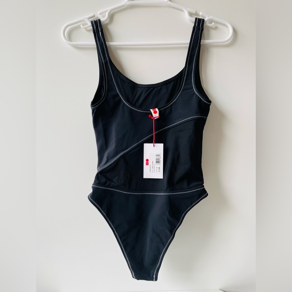 NWT (S) SOLID & STRIPED Sybil blackout UV protect professional swimsuit mesh mid - Picture 4 of 12